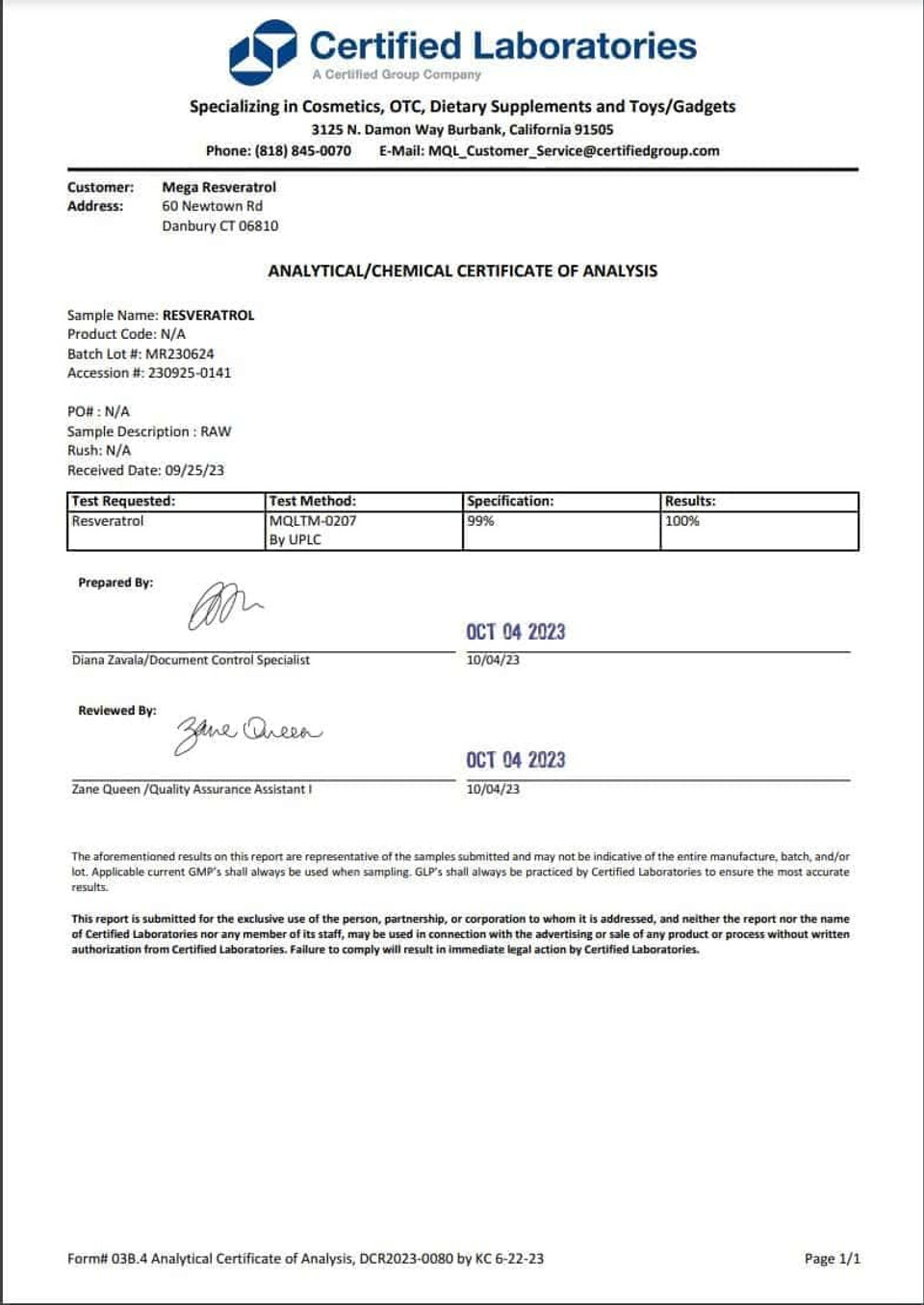 Mega Resveratrol, Pharmaceutical Grade, 99% Pure, Micronized Trans-Resveratrol, 120 Capsules, 250 Mg Per Capsule. Purity Certified. Absolutely No Toxic Inactive Ingredients Added