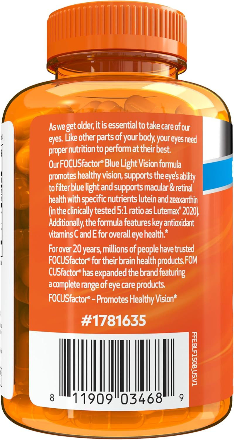 Focus Factor Blue Light Formula (150 Count) - Eye Vitamins With Blue Light Filtration Support - Lutein And Zeaxanthin Supplement With Vitamin C, Vitamin E, Lutemax 2020® - Promote Eye Health