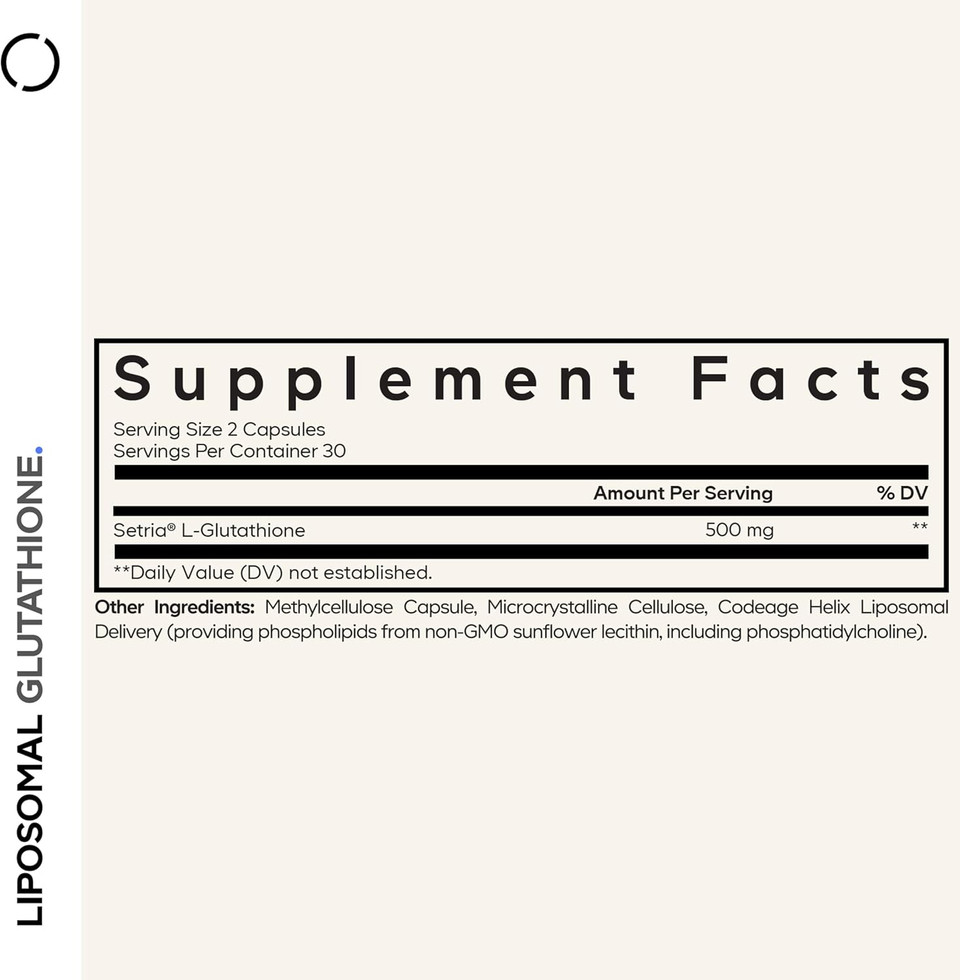 Codeage Liposomal Glutathione Supplement - Pure Reduced Setria L-Glutathione, Liposomal Delivery, Phospholipid Complex - Encapsulated Glutathione Powder Pills - Vegan, Non-Gmo - 60 Capsules