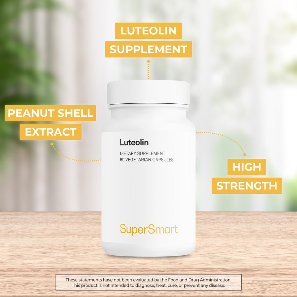 Supersmart - Luteolin 100Mg Per Day (80% Flavonoid) - Brain, Memory & Nervous System Support Supplement | Non-Gmo & Gluten Free - 60 Vegetarian Capsules