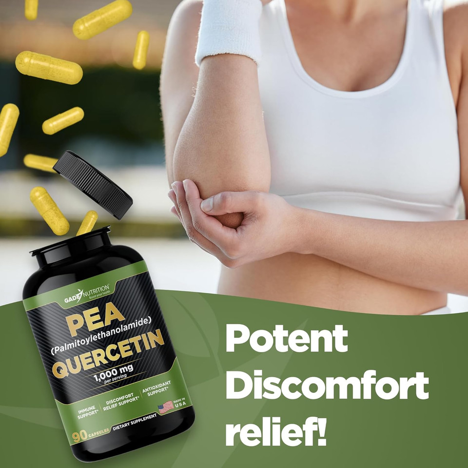 Gade Nutrition Palmitoylethanolamide Pea Supplement 800 Mg With Quercetin 200 Mg | Micronized Pea 99% Highly Purified And 95% Quercetin Bioavailable | Made In Usa | Supplement For Men And Women