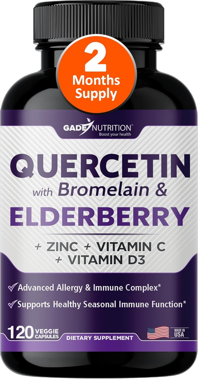 Gade Nutrition Quercetin With Bromelain & Elderberry | Quercetin With Vitamin C And Zinc | Zinc Quercetin 500Mg With Vitamin D3 | Daily Immune Support Supplement - 6 Months Supply