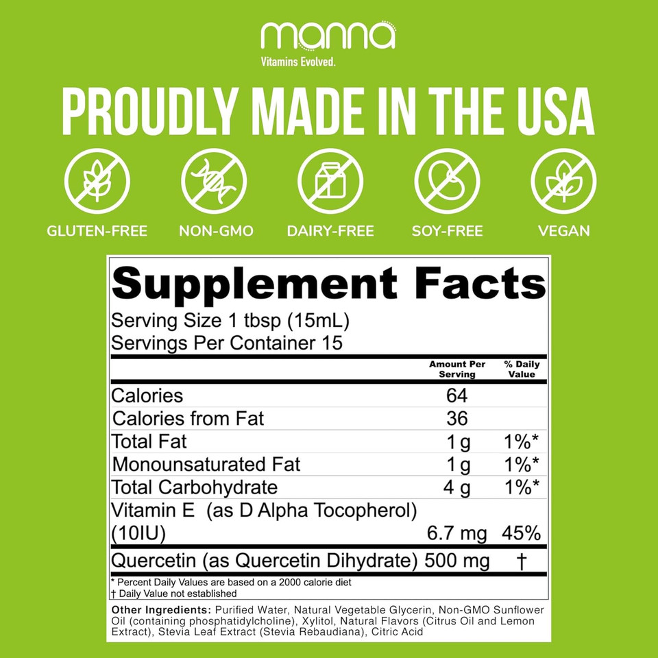 Manna Vitamins Evolved Liposomal Quercetin  High Absorption Seasonal Immune & Joint Support Supplement  Heart Health & Antioxidants For Healthy Aging  Non-Gmo, Vegan