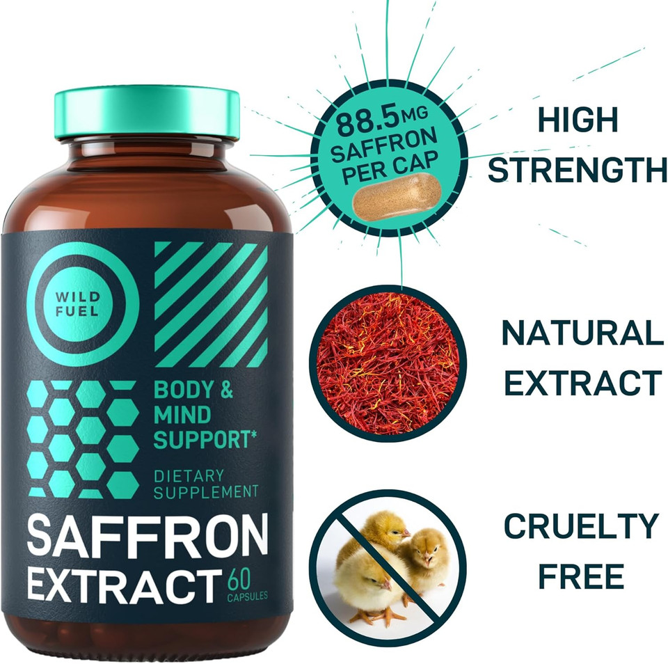 Wild Fuel Pure Saffron Extract Antioxidants Supplement - Eye Health, Energy And Mood Support Happy Saffron - 0.3% Safranal 88.5Mg Supplements -120 Day Gluten-Free, Non-Gmo Vegan Saffron Capsules