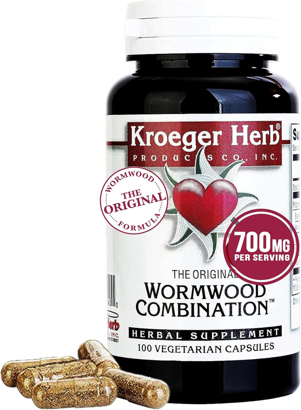 Kroeger Herb Products, Wormwood Herb, Black Walnut, Clove, Quassia, Worm Wood Detox Cleanse - Wormwood Capsules, Non-Gmo, Gluten Free, No Preservatives Or Fillers - 200 Capsules, Made In Usa