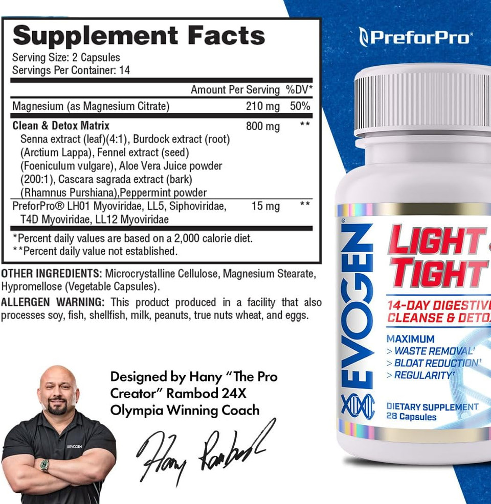 Evogen Light & Tight | 14 Day Extra Strength Cleanse & Detox | Flush Toxins, Increase Immune Health, Boost Energy? & Improves Nutrient Absorption, Prebiotics