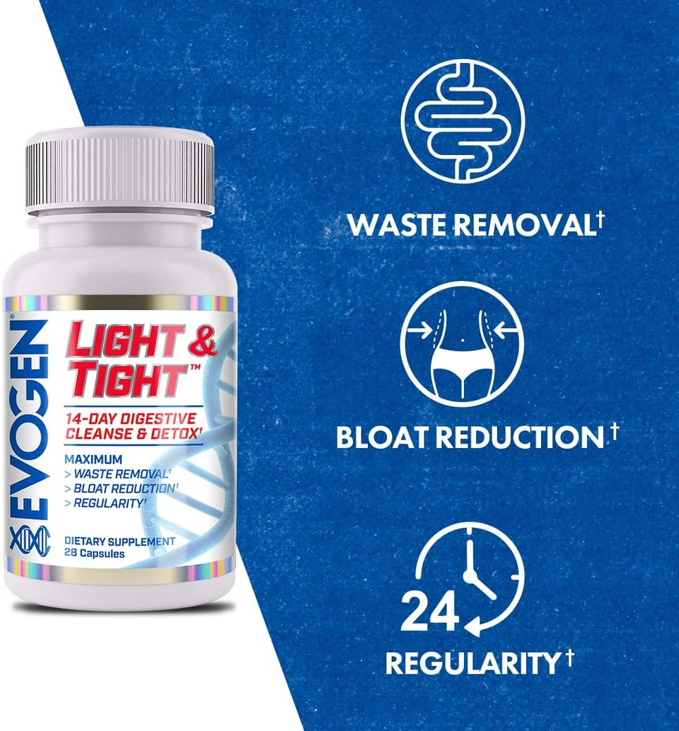Evogen Light & Tight | 14 Day Extra Strength Cleanse & Detox | Flush Toxins, Increase Immune Health, Boost Energy? & Improves Nutrient Absorption, Prebiotics
