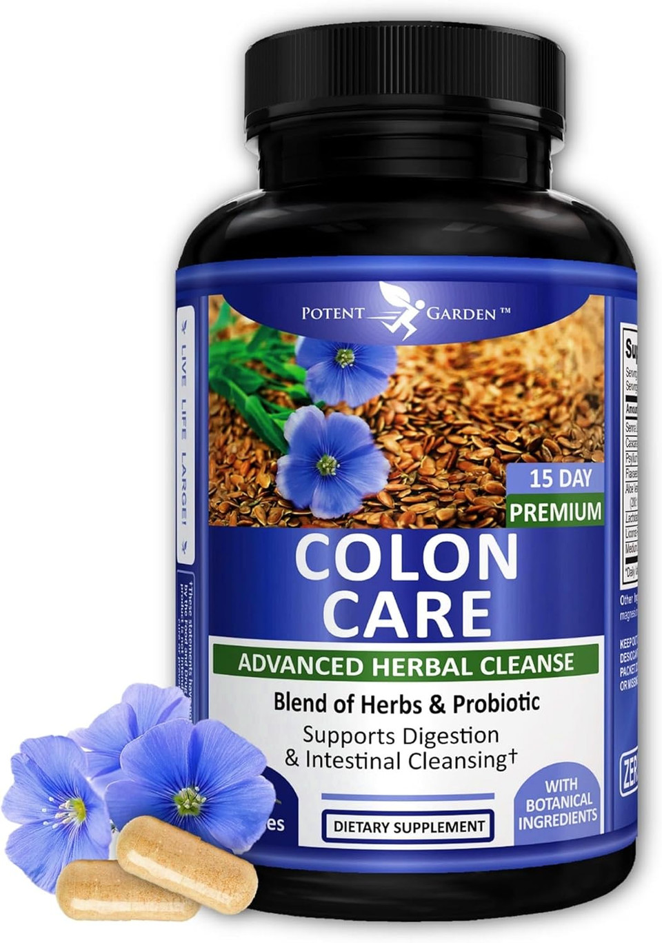 Potent Garden 15 Day Quick Colon Cleanse & Detox For Regularity And Healthy Digestion Support With Fiber, Herbs & Probiotics For Gut Health & Energy Support, Easy And Effective 30 Caps
