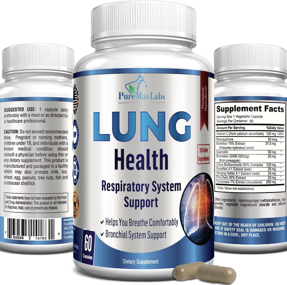Lung Support Supplement, Lung Cleanse & Lung Detox Formula, Lung Health Support For Clear Lungs, Comfortable Breathing, Bronchial Health, 60 Capsules