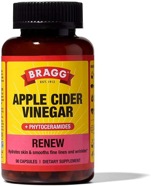 Bragg Renew Apple Cider Vinegar Capsules With Phytoceramides - 90 Capsules - Maintains Healthy Skin And Promotes Hydration