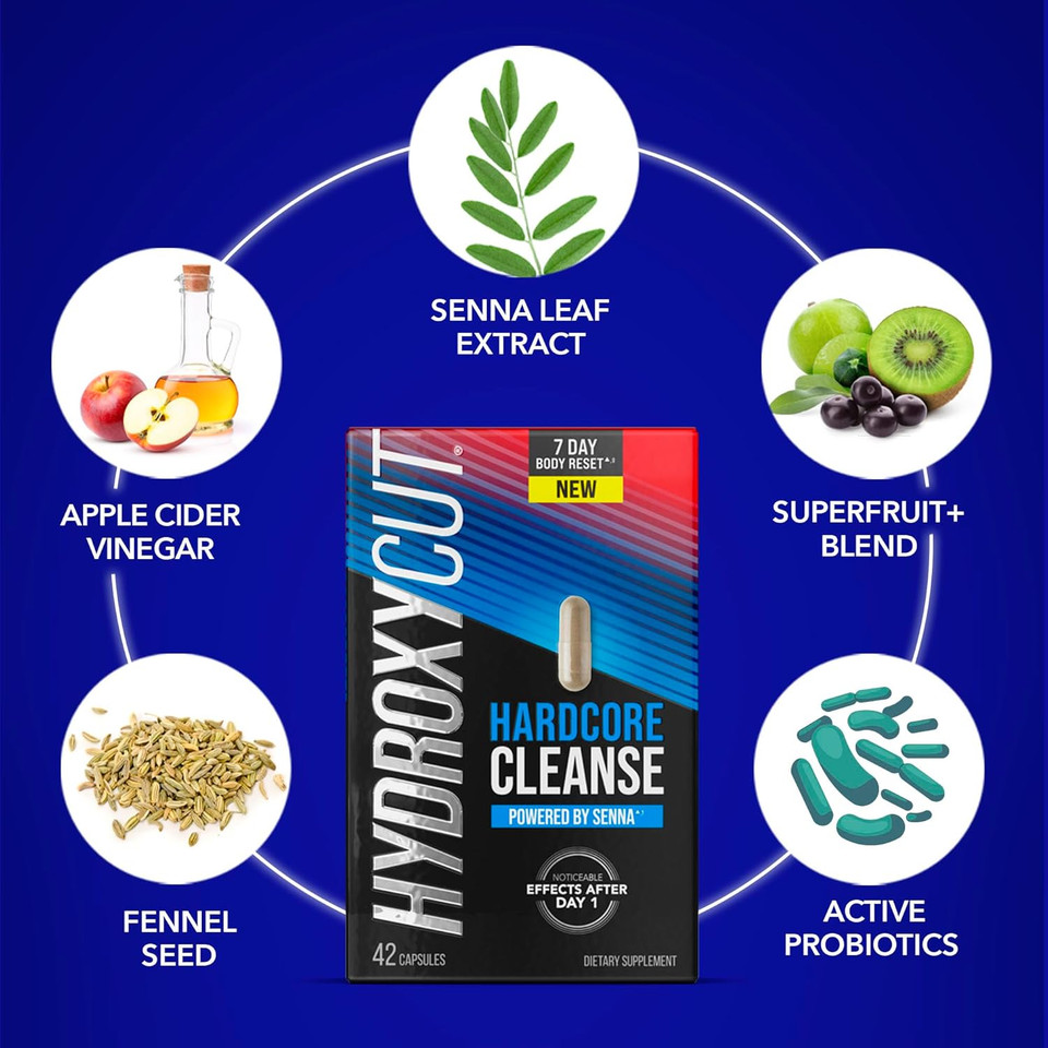 Hydroxycut Hardcore Cleanse - 42 Capsules - 7-Day Body Reset For Men & Women - Includes Senna Leaf Extract & Apple Cider Vinegar - 14 Servings