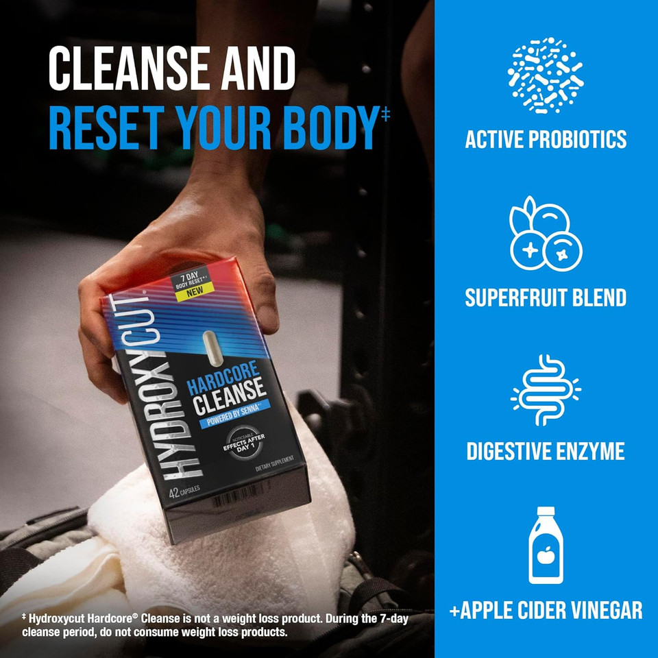 Hydroxycut Hardcore Cleanse - 42 Capsules - 7-Day Body Reset For Men & Women - Includes Senna Leaf Extract & Apple Cider Vinegar - 14 Servings