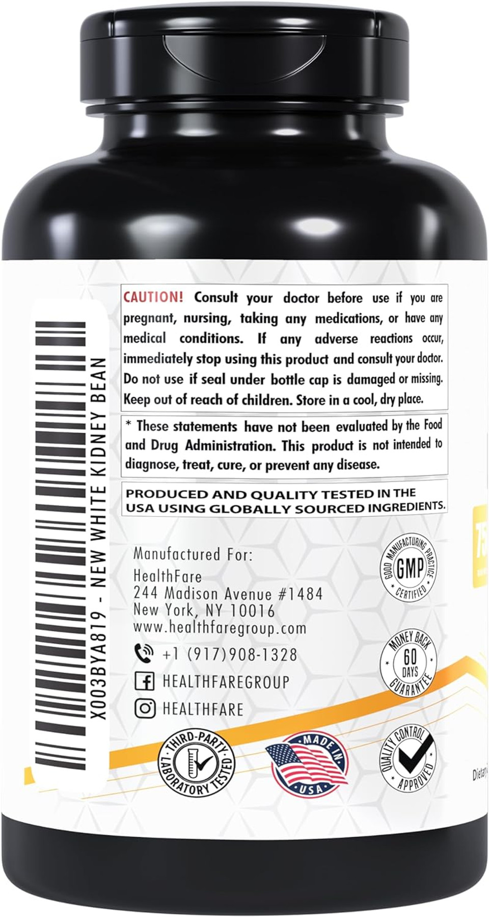 White Kidney Bean Extract Supplement, 7500Mg | 240 Veg Capsules | 20X Concentrated | Non-Gmo | Gluten-Free