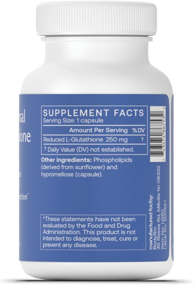 Bodybio Liposomal Glutathione - Master Antioxidant For Cellular Protection, Advanced Liposomal Absorption For Detox & Toxin Removal