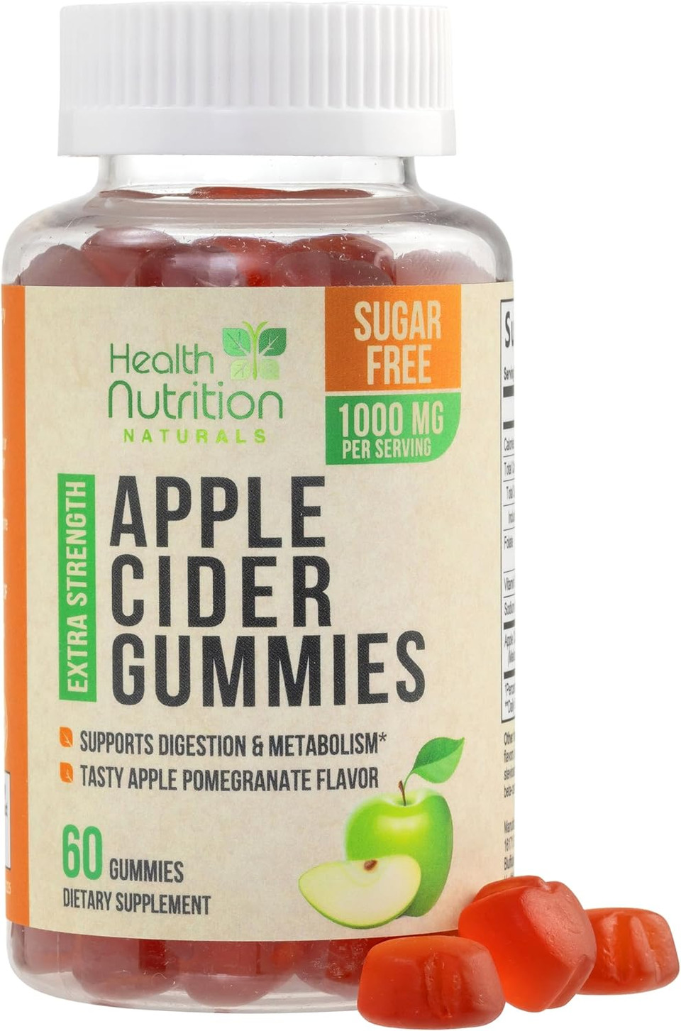 Apple Cider Vinegar Gummies - Sugar Free Acv Gummy Vitamins, Max Strength 1000Mg, Supports Metabolism & Energy, Keto Friendly, Vitamin B12, Gelatin-Free, Gluten-Free, Vegan & Non-Gmo - 120 Gummies