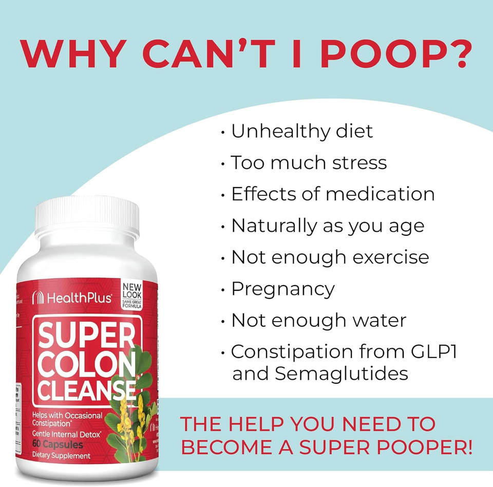 Health Plus Super Colon Cleanse 120 Day Supply Of Gentle Gut Cleanse Detox, Psyllium Husk, Probiotics For Constipation Relief & Digestive Support, 480 Capsules
