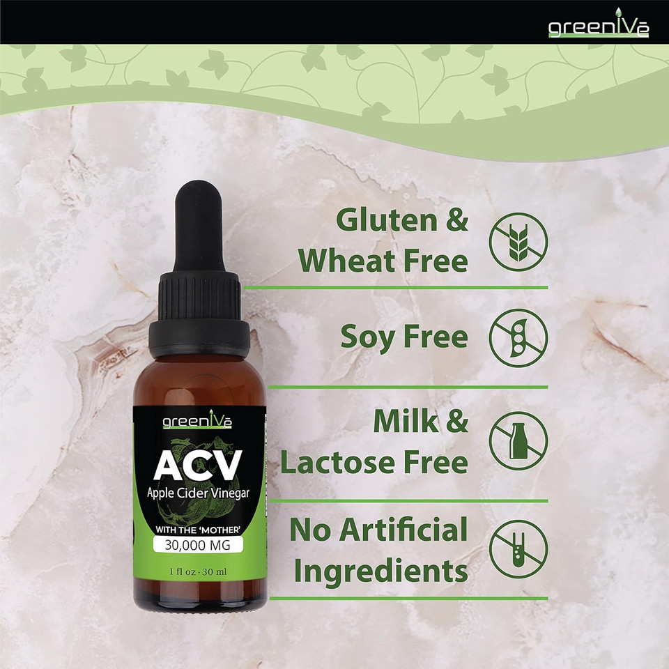 Greenive Acv Drops Apple Cider Vinegar With The Mother, Pure Acv