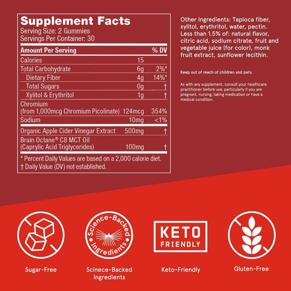 Bulletproof Apple Cider Vinegar Max Sugar-Free Gummies, 60 Count, Keto Supplement For Cravings, Supports Metabolism