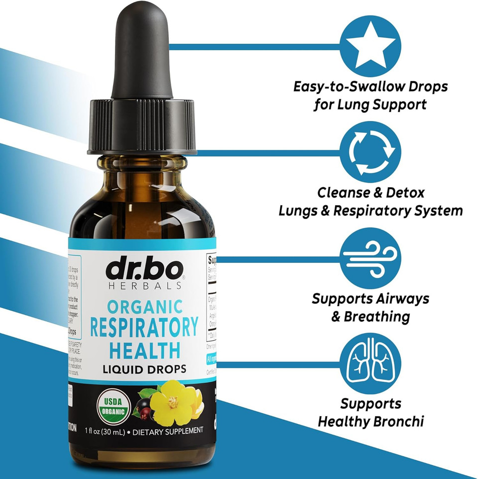 Lung Detox Respiratory Health Drops - Organic Respiratory Supplements Herbal Lung Cleanse, Mullein Drops For Lungs Bronchial Support, Mucus Clear With Mullein Leaf Extract, Elderberry Supplement 1 Oz