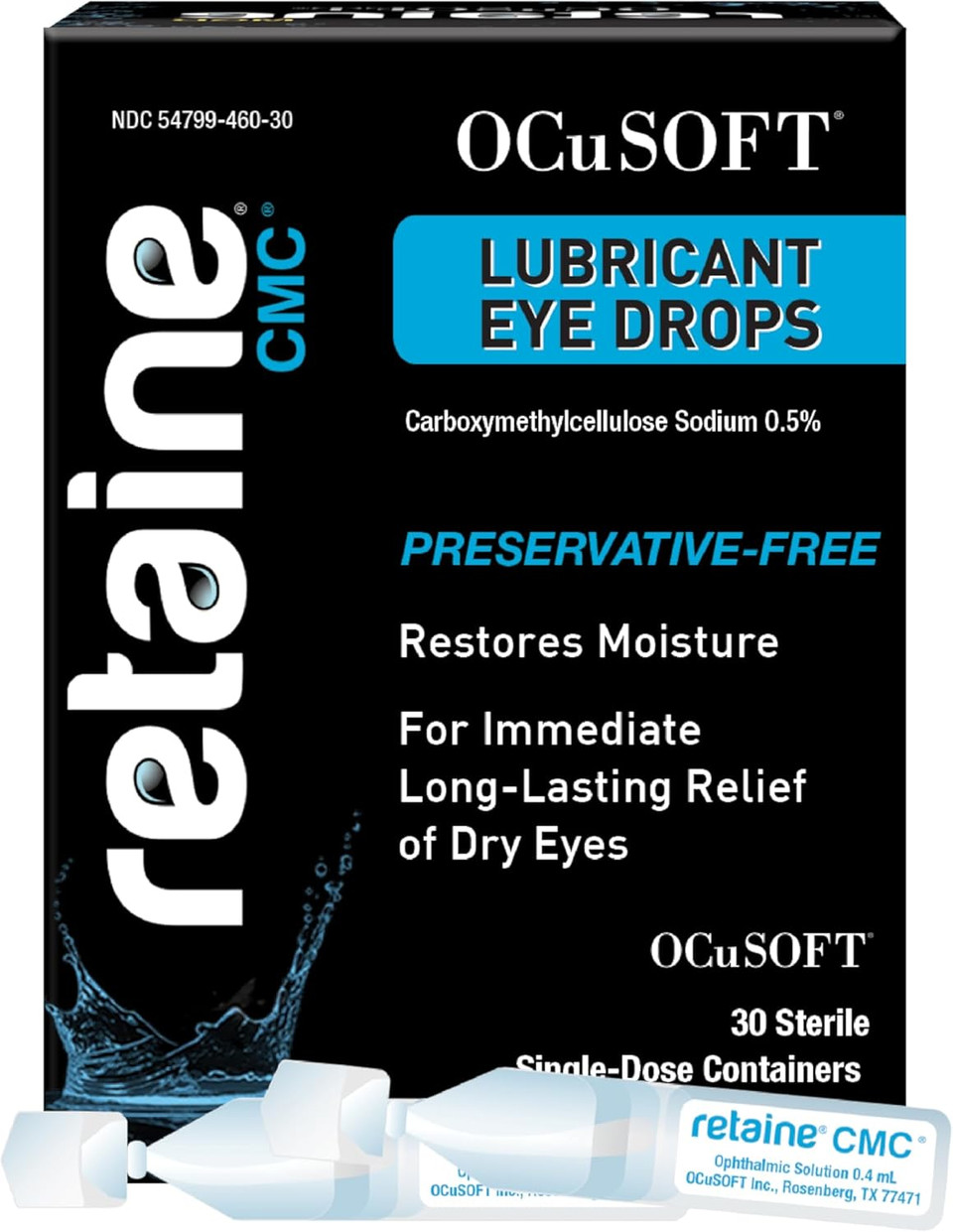 Ocusoft Retaine Cmc Preservative-Free Artificial Tears For Long-Lasting Relief Of Dry Eyes  Carboxymethylcellulose Sodium 0.5% - 30 Sterile Single-Dose Containers
