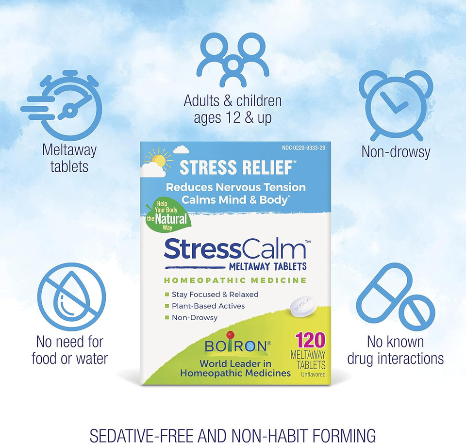 Boiron Stresscalm Tablets For Relief Of Stress, Anxiousness, Nervousness, Irritability, And Fatigue - 60 Count