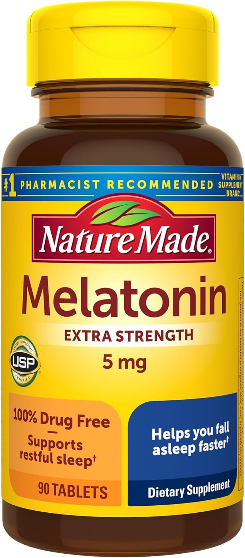Nature Made Melatonin 5Mg Tablets Extra Strength, 100% Drug Free Sleep Aid For Adults, 90 Tablets, 90 Day Supply Nature Made Melatonin 5Mg Tablets Extra Strength, 100% Drug Free Sleep Aid For Adults, 90 Tablets, 90 Day Supply