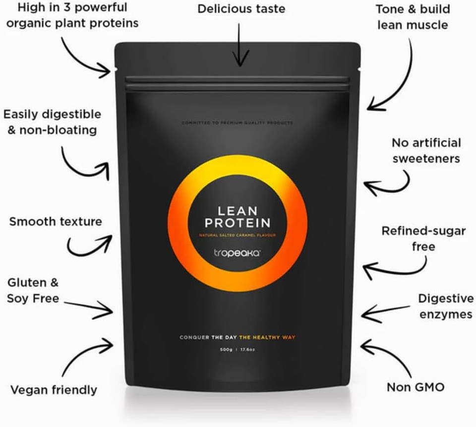 Tropeaka Plant Based Lean Protein Powder For Smoothies & Shakes - Salted Caramel - Vegan Protein For Men & Women, Gluten Free, Dairy Free, Non-Gmo, 17.6Oz (20 Servings)