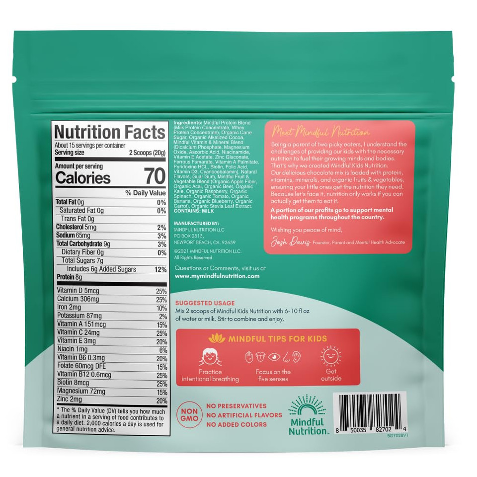 Kids Protein Powder Shake Mix, Organic Fruit And Vegetable Green Superfoods, Vitamins, Minerals, Healthy Chocolate Milk Snack For Toddlers, Kids, Teens And Adults 12.7Oz