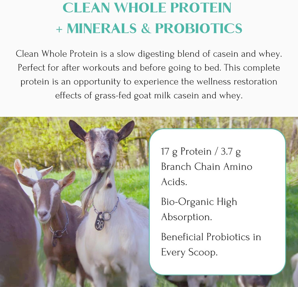Clean Whole Protein + Minerals & Probiotics | Grass-Fed Goat Milk Protein, Contains Casein And Whey Protein, No Sweeteners, No Flavors | 17 G Protein Per Serving | 13 Servings - 14.1 Oz