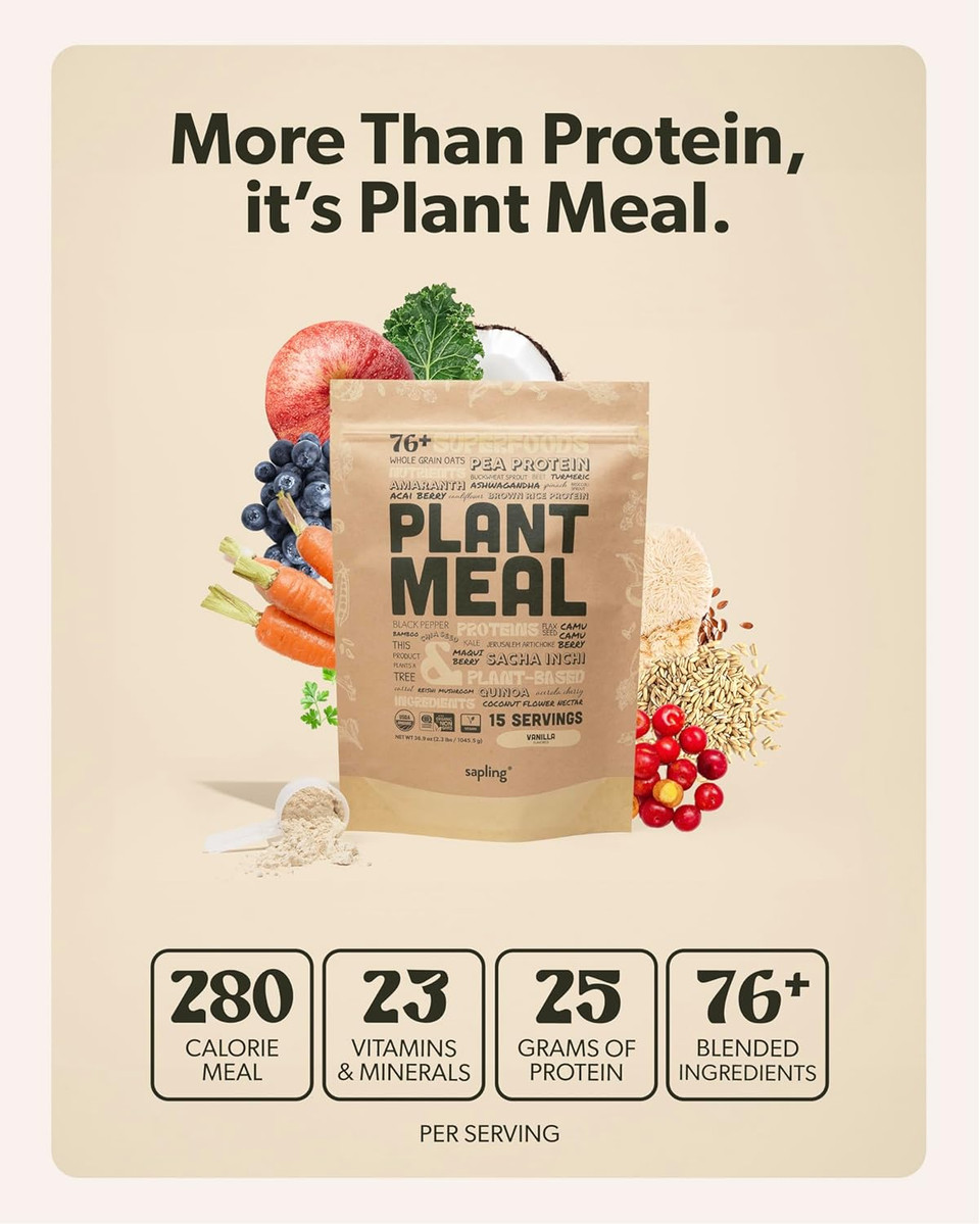 Plant Meal Replacement Shake - Vanilla - 25G Of Plant Based Vegan Protein Powder, 76+ Organic Superfoods, Vitamins & Minerals, Mushrooms, Super Greens, Digestive Enzymes & Probiotics - 15 Servings