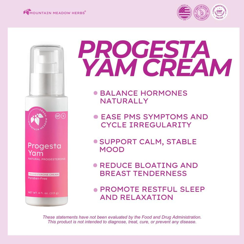 Mountain Meadow Herbs Progesta-Yam Cream  Bioidentical Progesterone From Wild Yam  Menopause & Perimenopause Hormone Support  Physician Developed, 3Rd Party Tested, Non-Gmo, 4Oz Mountain Meadow Herbs Progesta-Yam Cream  Bioidentical Progesterone From Wild Yam  Menopause & Perimenopause Hormone Support  Physician Developed, 3Rd Party Tested, Non-Gmo, 4Oz