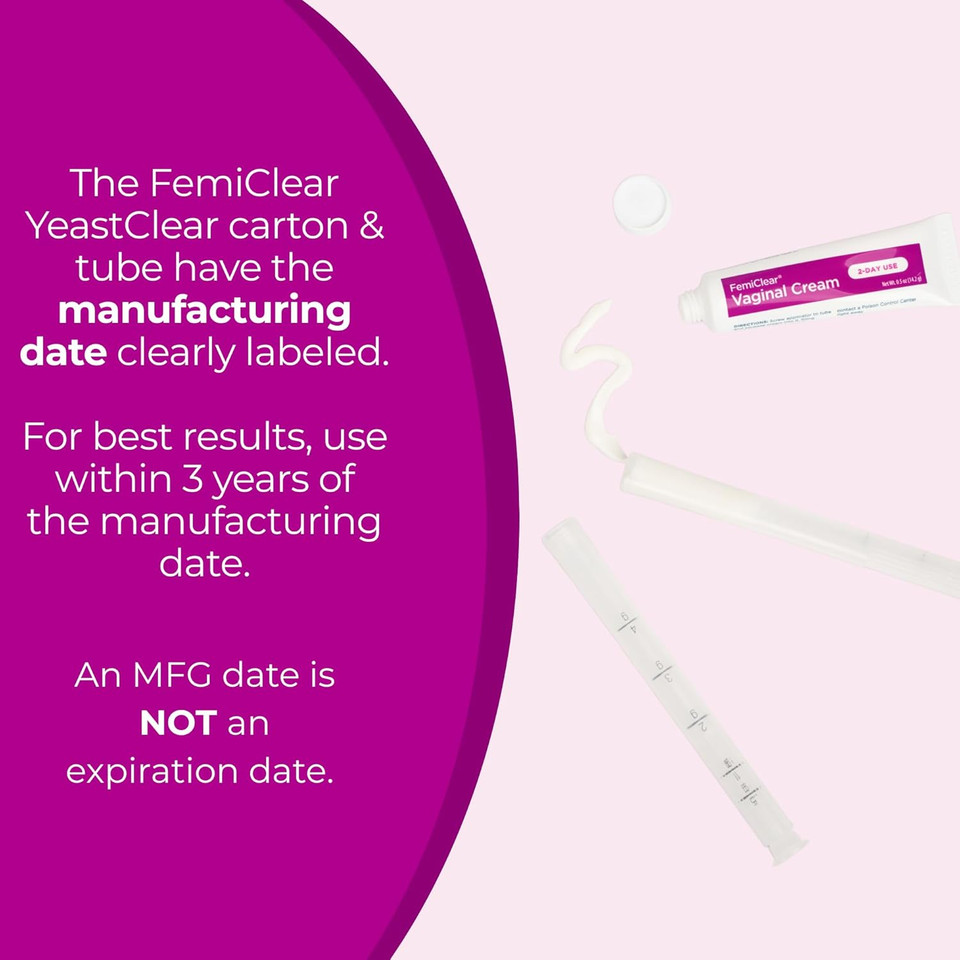Femiclear Yeastclear Cream, Clears Discharge, Fast-Acting, Made With Natural Ingredients, Gynecologist Tested, 0.5Oz Cream