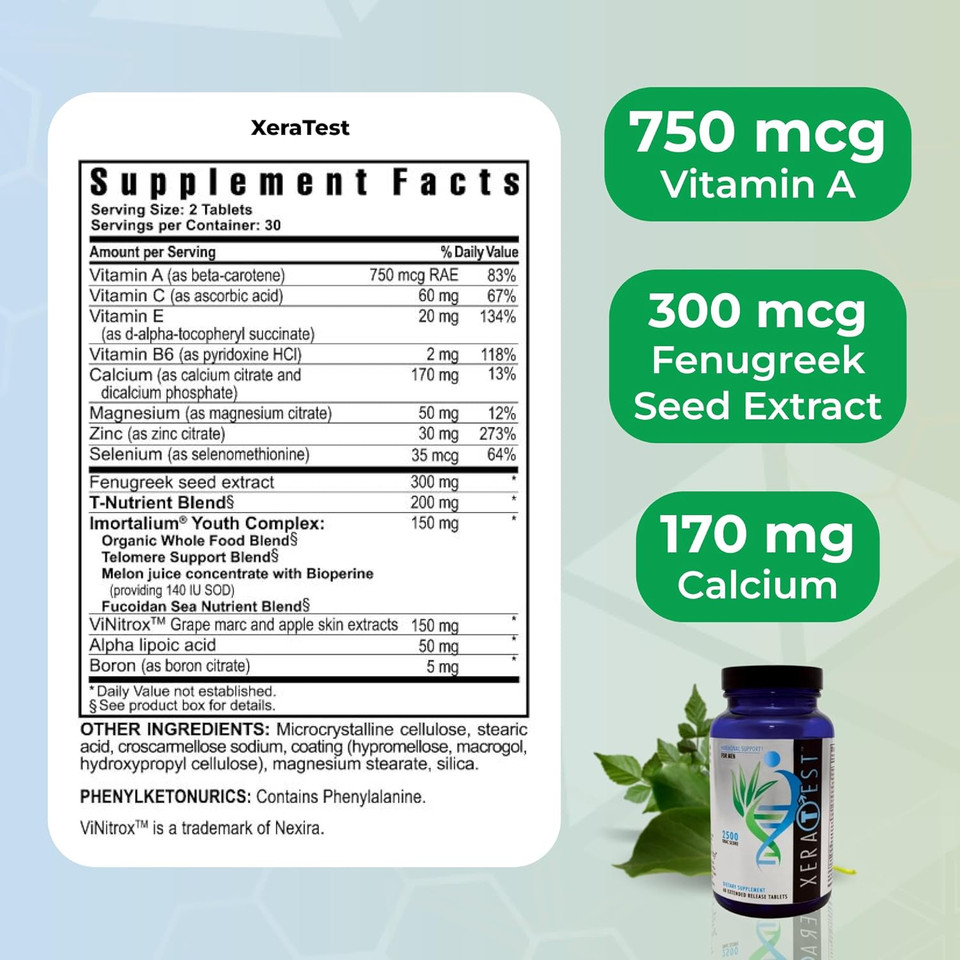 Youngevity Xeratest Hormonal Support For Men - Testosterone Support + Telomere Health - With Fucoidan Blend, Whole Foods, Fenugreek - Hormone-Free Botanical Supplement - (60 Extended Release Tablets) Youngevity Xeratest Hormonal Support For Men - Testosterone Support + Telomere Health - With Fucoidan Blend, Whole Foods, Fenugreek - Hormone-Free Botanical Supplement - (60 Extended Release Tablets)