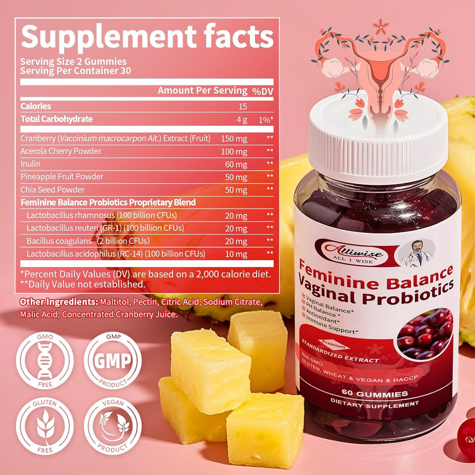 Pineapple Feminine Balance Gummies For Women - Ph Health Immune Support With Cranberry- Vegan Probiotic Supplement For Vaginal Health, Taste & Confidence
