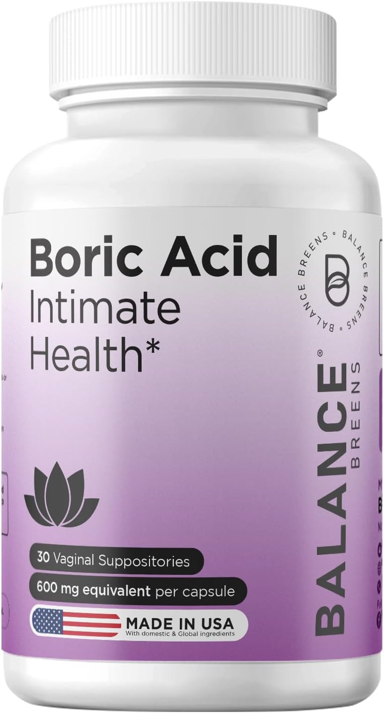 Boric Acid Suppositories For Women, 600 Mg, 30 Vaginal Use Capsules - Ph Balance Pills, Intimate Health Support, Yeast Infection Treatment, Made In Usa