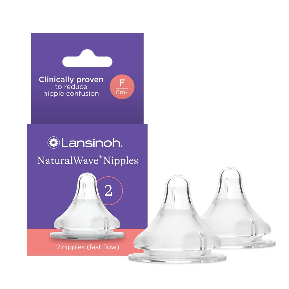 Lansinoh Naturalwave Baby Bottle Nipples  100% Soft, Durable Silicone, Made Without Bpa Bps, Anti-Colic, Supports The BabyS Developing Mouth And Teeth, Fast Flow, Size F, 2 Count, 6+ Months