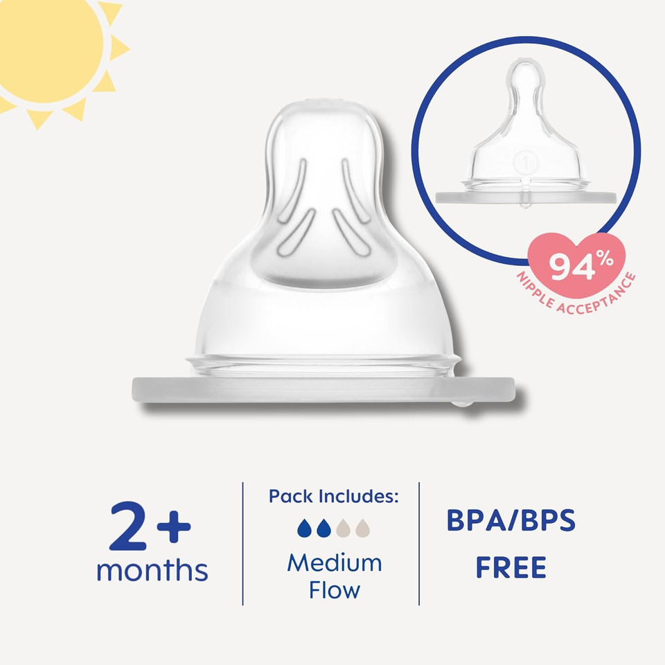 Mam Bottle Nipples Medium Flow Nipple Level 2, For 2+ Months, Skinsoft Silicone Nipples For Baby Bottles, Fits All Mam Bottles, 4 Pack