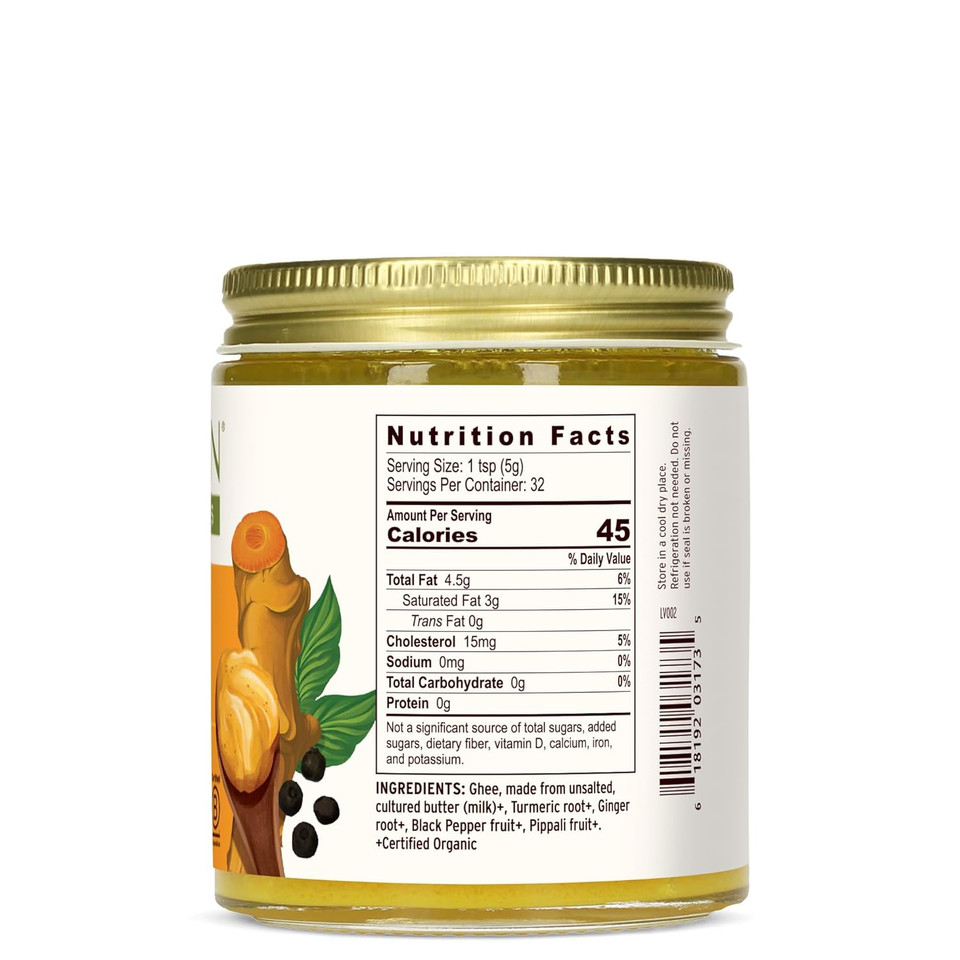 Banyan Botanicals Turmeric Ghee  Cultured Grass-Fed Organic Ghee (Clarified Butter) With Turmeric & Ginger  Oil & Butter Alternative For Cooking & Baking  5.65 Oz  Non-Gmo Gluten Free Vegetarian