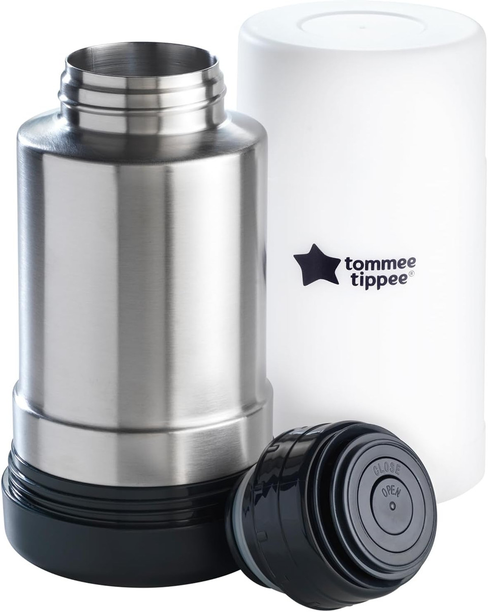 Tommee Tippee Portable Travel Baby Bottle And Food Warmer, Thermal Insulation, Stainless-Steel Flask With Leak-Proof Lid