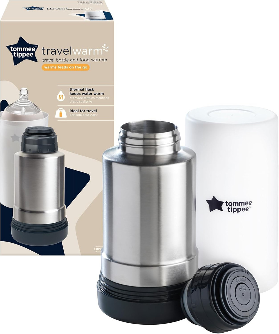Tommee Tippee Portable Travel Baby Bottle And Food Warmer, Thermal Insulation, Stainless-Steel Flask With Leak-Proof Lid