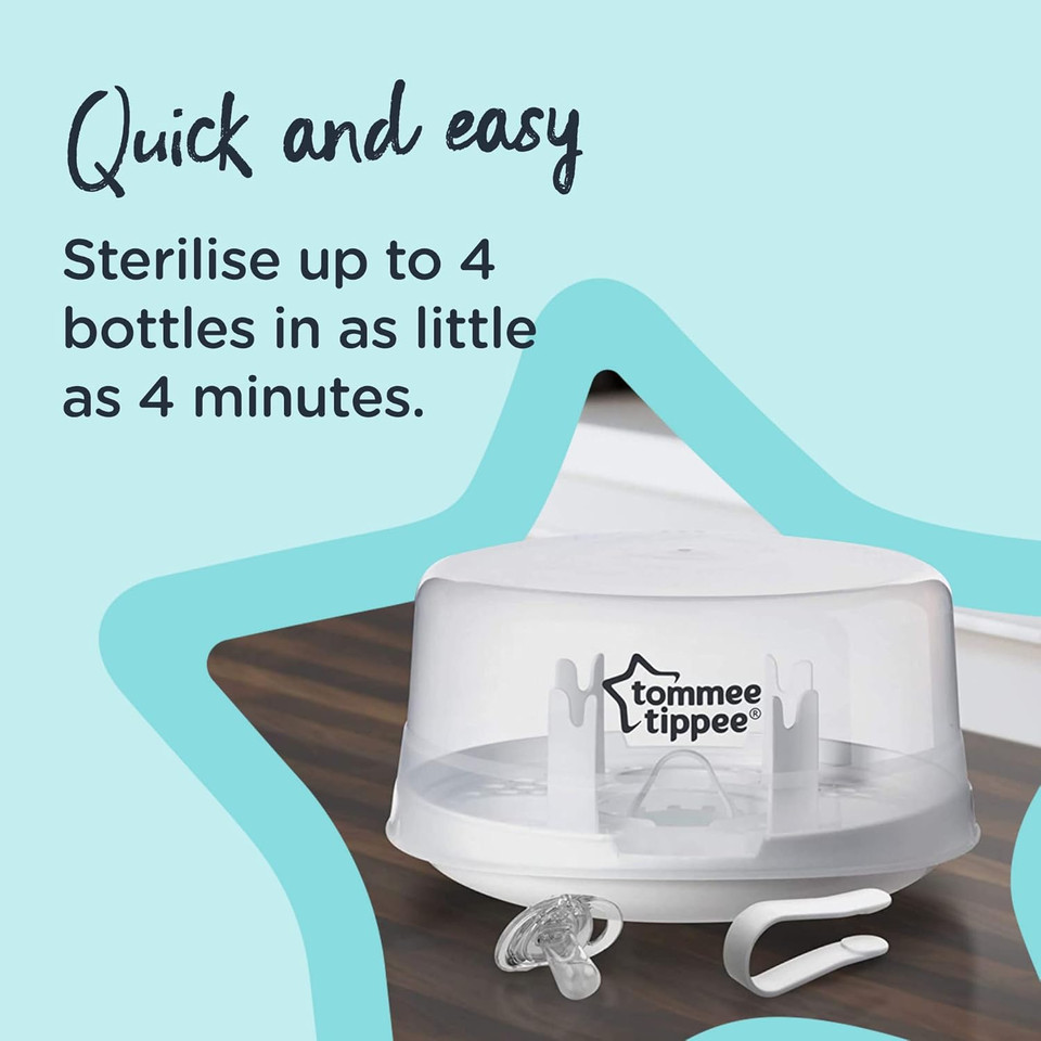 Tommee Tippee Microwave Steam Sterilizer For Baby Bottles And Accessories, 4-Minute Sterilisation Cycle, Kills Viruses And 99.9% Of Harmful Microbes, Compact And Lightweight