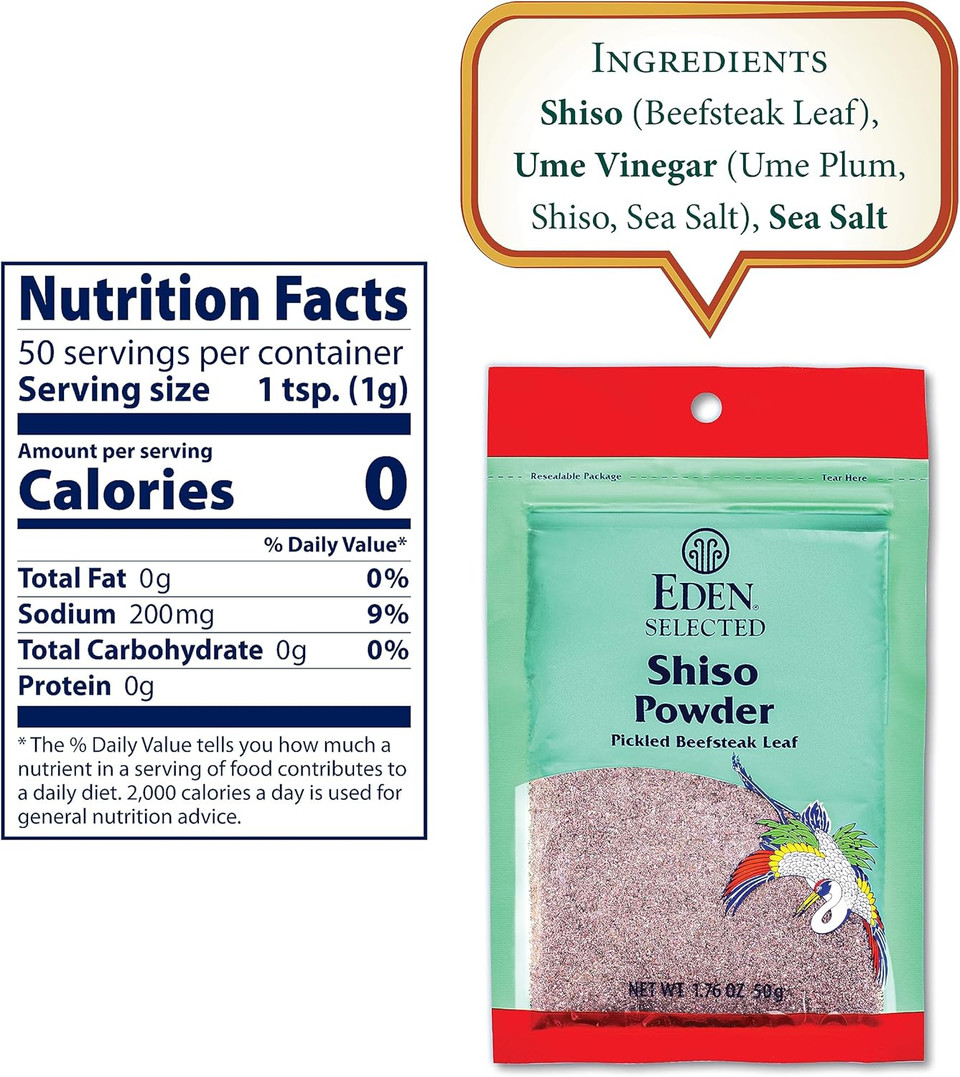Eden Shiso Leaf Powder, Traditionally Made In Japan, Pickled Beefsteak Leaf, 1.76 Oz Eden Shiso Leaf Powder, Traditionally Made In Japan, Pickled Beefsteak Leaf, 1.76 Oz