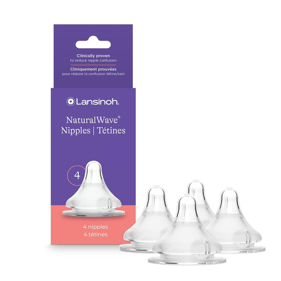 Lansinoh Naturalwave Baby Bottle Nipples, Fast Flow, Size F, 6+ Months, 4 Count  100% Soft, Durable Silicone, Made Without Bpa Bps, Anti-Colic, Supports The BabyS Developing Mouth And Teeth