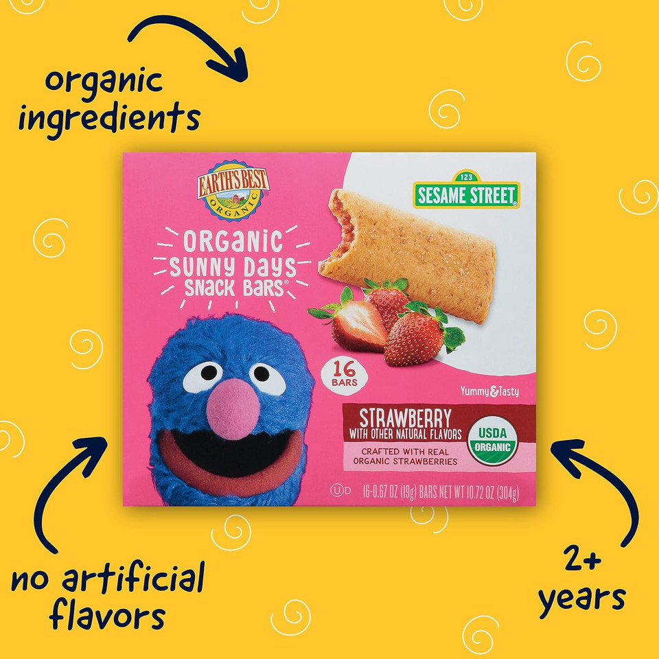 Earth'S Best Organic Kids Snacks, Sesame Street Toddler Snacks, Organic Sunny Days Snack Bars For Toddlers 2 Years And Older, Strawberry With Other Natural Flavors, 16 Bars Per Box Earth'S Best Organic Kids Snacks, Sesame Street Toddler Snacks, Organic Sunny Days Snack Bars For Toddlers 2 Years And Older, Strawberry With Other Natural Flavors, 16 Bars Per Box