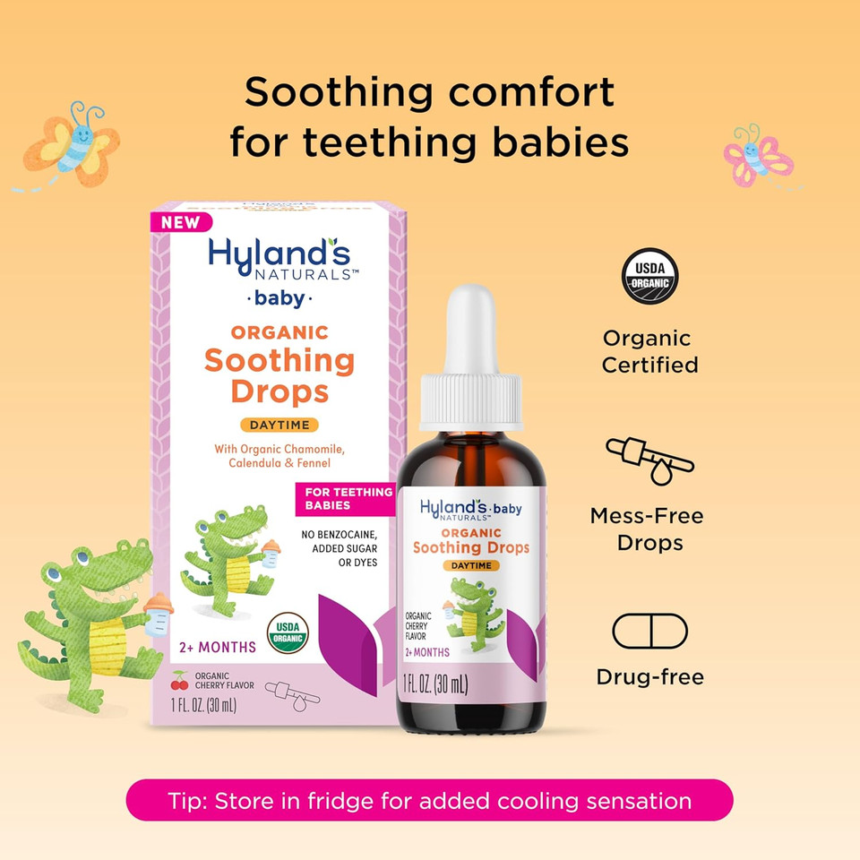 Hyland'S Baby Organic Nighttime Soothing Drops For Oral Discomfort, 1 Oz, Ages 2 Months And Up, Organic Cherry Flavor