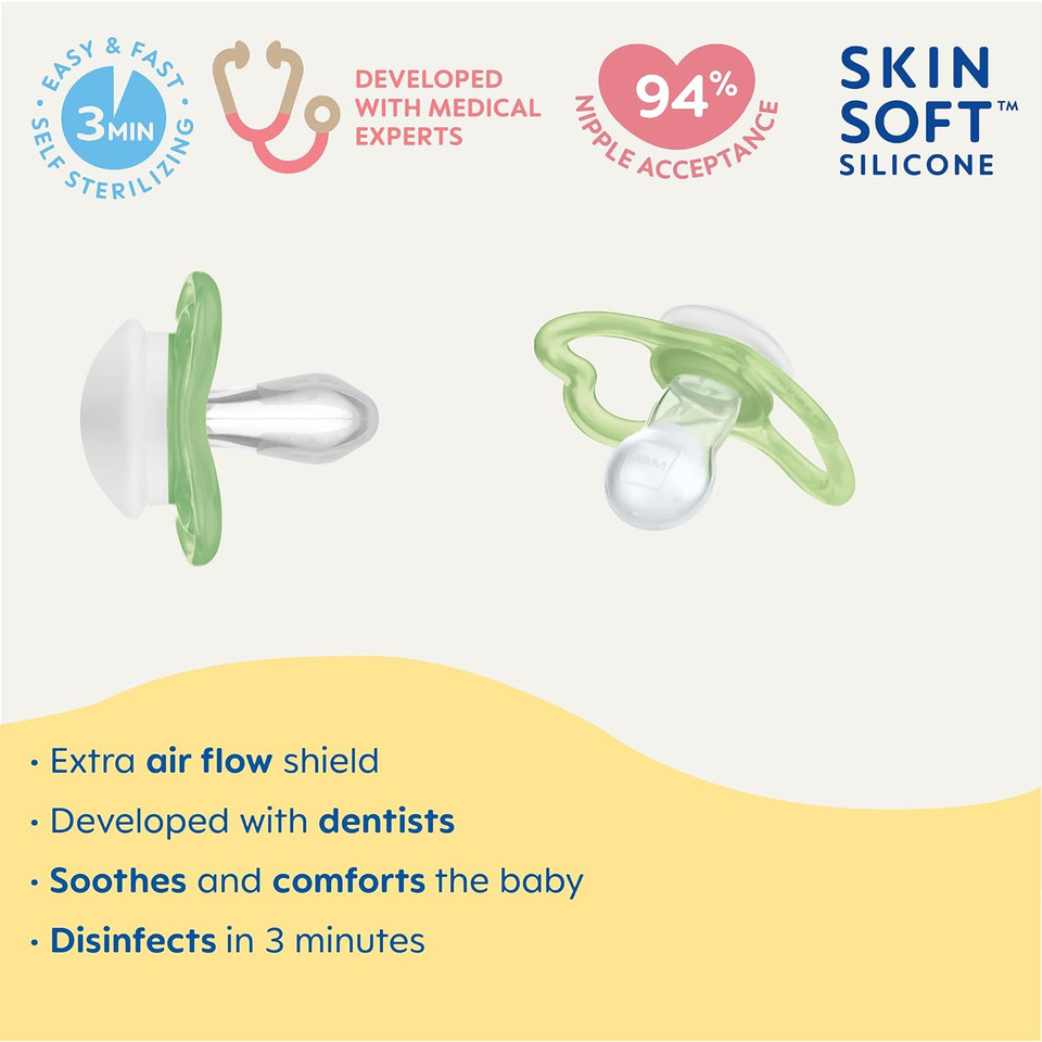 Mam Air Matte Pacifiers, For Sensitive Skin, 6+ Months, Best Pacifier For Breastfed Babies, Baby Boy Pacifiers, 6-16, 4 Count
