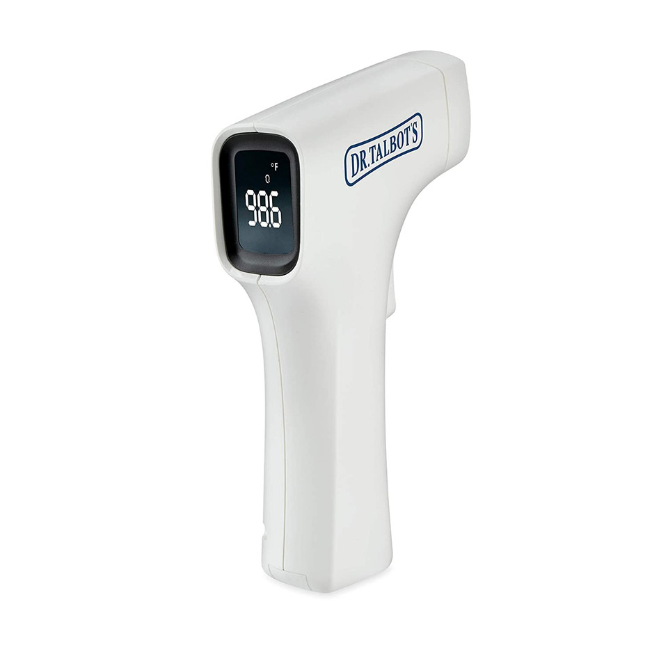 Dr. Talbot'S Easy Handle Non-Contact Infrared Thermometer With Led Screen, Fever Warning Indicator, Accurate 1 S Reading For Baby, Kids, & Adults, White