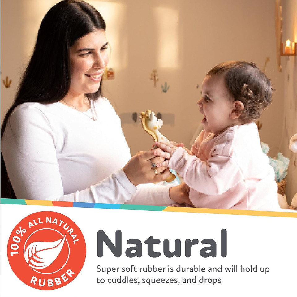 Nuby Penny The Unicorn Super Soft Teether Toy With Squeaker, 100% Natural Rubber