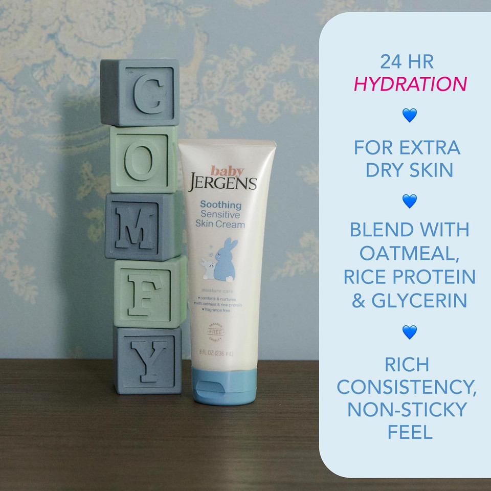 Jergens Baby Soothing Sensitive Skin Cream, Baby Cream For Infant Dry Skin, Pediatrician-Tested, Fragrance-Free, 8 Fl Oz Jergens Baby Soothing Sensitive Skin Cream, Baby Cream For Infant Dry Skin, Pediatrician-Tested, Fragrance-Free, 8 Fl Oz