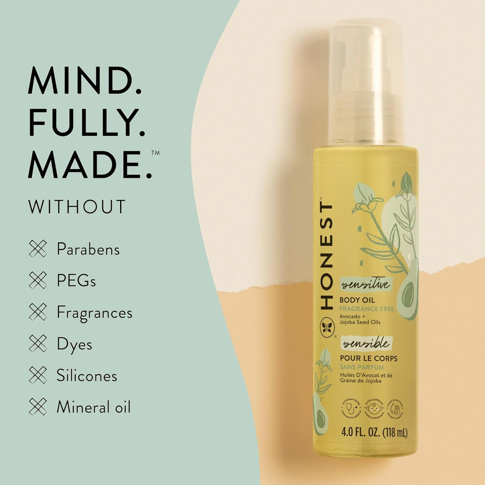 The Honest Company Fragrance Free Moisturizing Body Oil | Nourish + Soothe Baby'S Skin | Plant-Based, Hypoallergenic, Vegan | 4.0 Fl Oz The Honest Company Fragrance Free Moisturizing Body Oil | Nourish + Soothe Baby'S Skin | Plant-Based, Hypoallergenic, Vegan | 4.0 Fl Oz